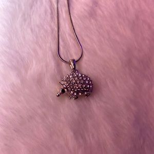 Crystal Encrusted Silver Hedgehog Necklace